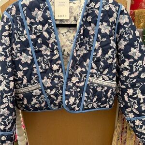 Zara Navy Floral Quilted Blazer